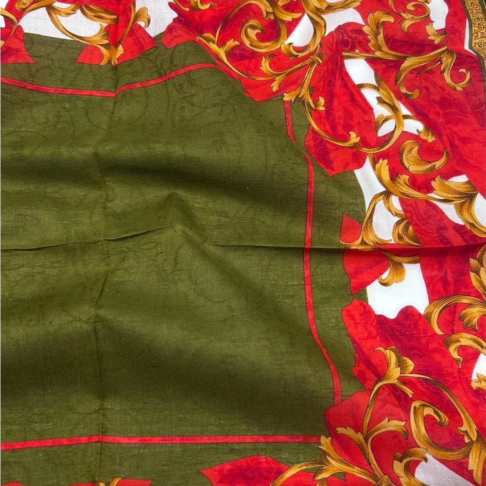 WOMEN HANDKERCHIEF CELINE Blue Green Gold Scarf COTTON POCKET SQUARE 20” - Picture 5 of 9